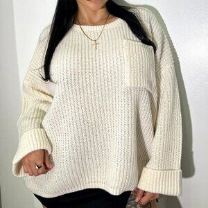 Talmlah Ivory Long Sleeves Camila Cuffed Oversized Knit Sweater Womens Size L